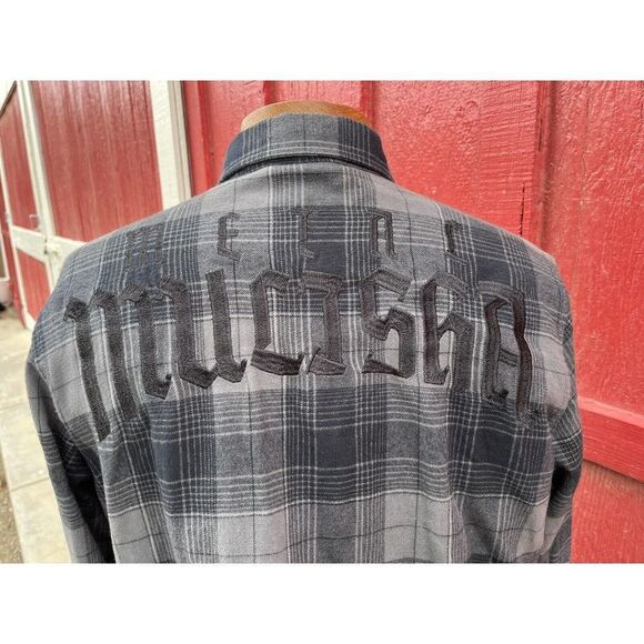 Metal Mulisha Mens Grey Plaid Button Down Flannel Size Large - Picture 8 of 9